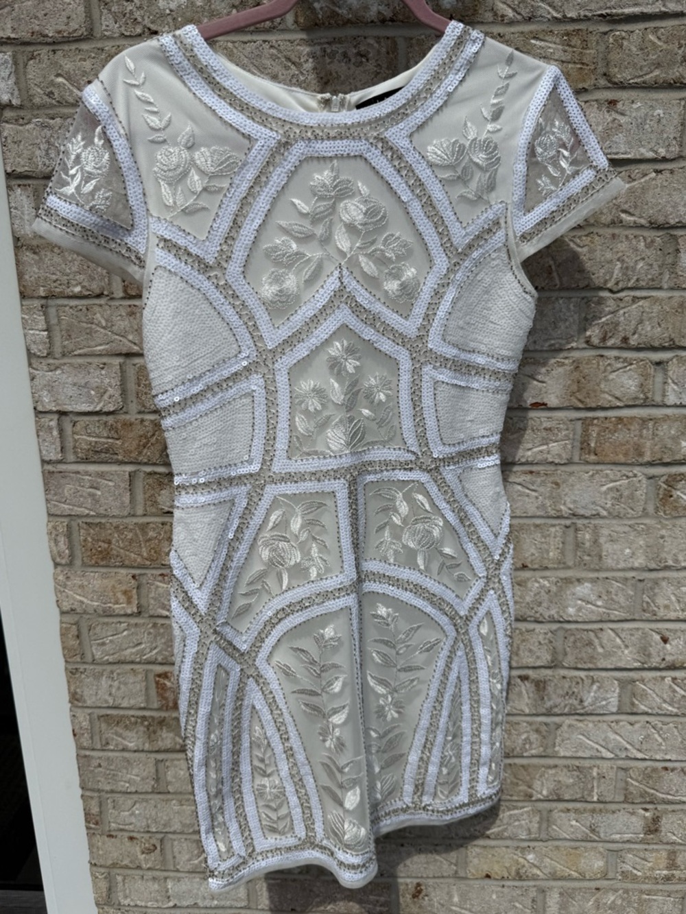 Spread Your Shine White Sequin Embroidered Bodycon Dress, Sz med